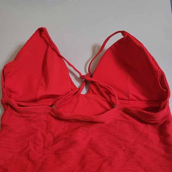 Womens H&M Red & White‎ Ribbed One-Piece Swimsuits Lot Size Sexy Summer Tropical - Picture 6 of 8
